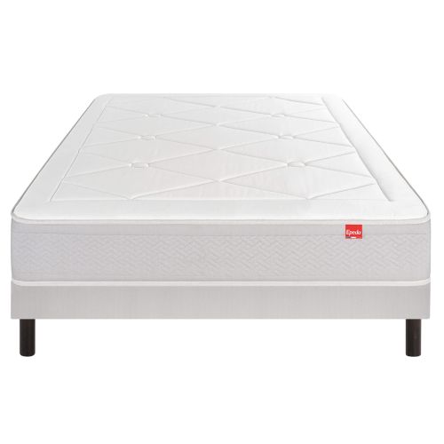 Ensemble Epeda matelas ressorts multi-actif et laine L’Échappée, sommier Nature confort médium et pieds