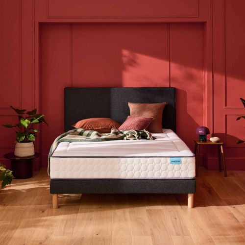 Ensemble Merinos matelas ressorts ensachés et mémoire de forme Beauty Bed, sommier Pencil medium et pieds 120x190