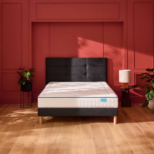 Ensemble Merinos matelas ressorts ensachés, mémoire de forme et latex Full Bed, sommier Pencil medium et pieds 90x200