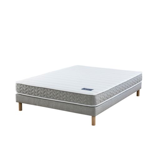 Pack literie Terre de Nuit avec un matelas en latex et un sommier tapissier gris pieds inclus 80x200 cm