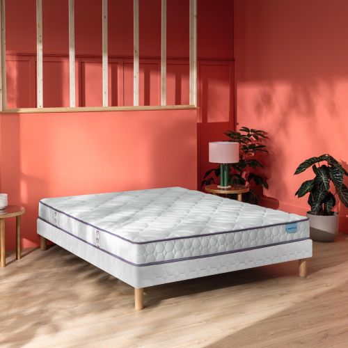 Ensemble Merinos matelas 100% latex Happy Lit, sommier Twist et pieds 90x190