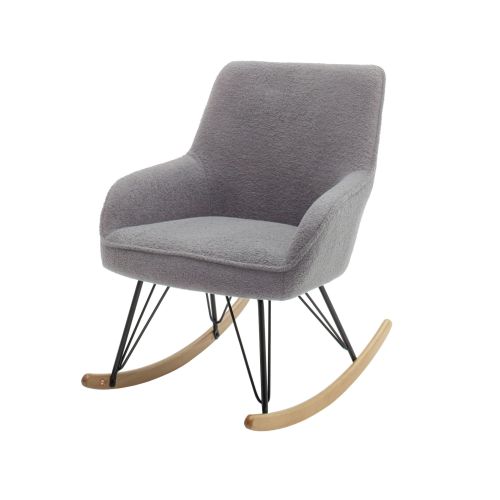 Fauteuil bouclette gris avec pieds en hêtre - FA16024
