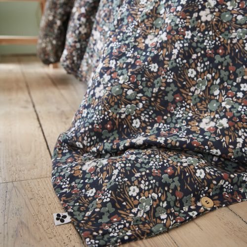 Housse de couette gaze de coton imprimé floral 240x220 bleu marine
