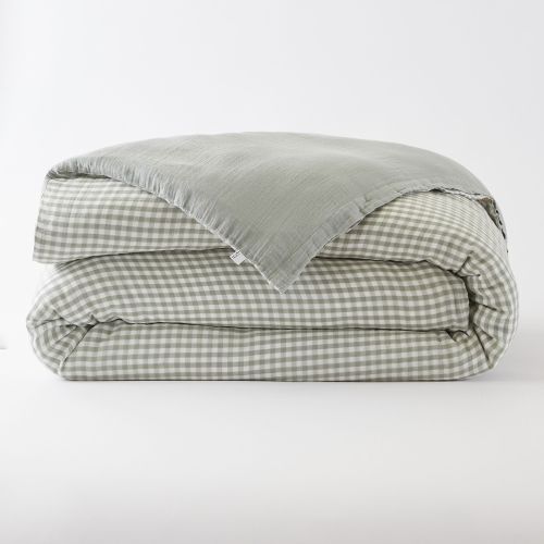 Housse de couette gaze de coton vichy eucalyptus 100% coton 125g/m²  présentée sur fond blanc