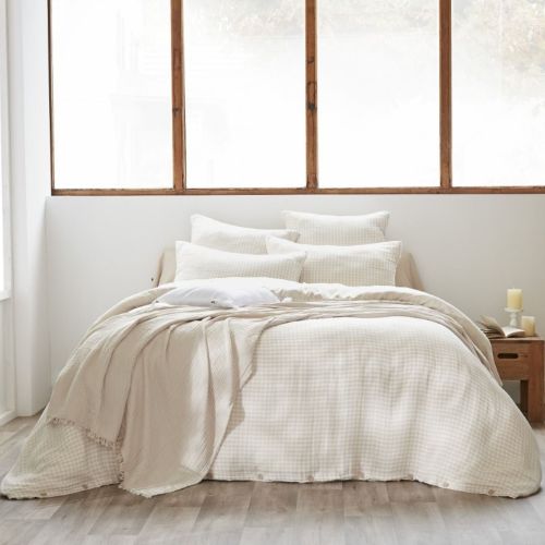 Housse de couette 240x220 gaze de coton carreaux écru Terre de Nuit Vichy