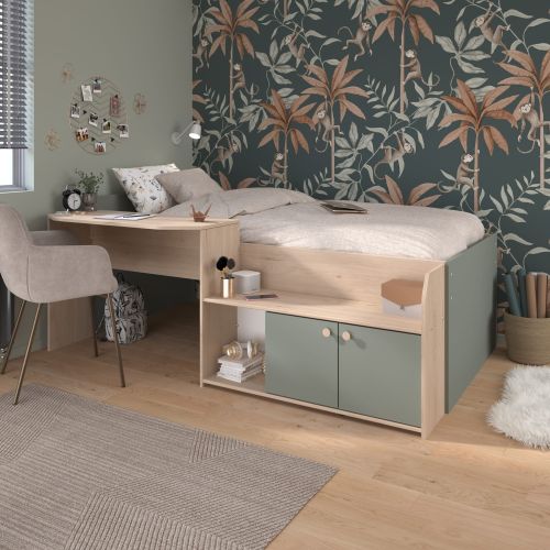 Lit adaptable 90x200 avec bureau et rangements