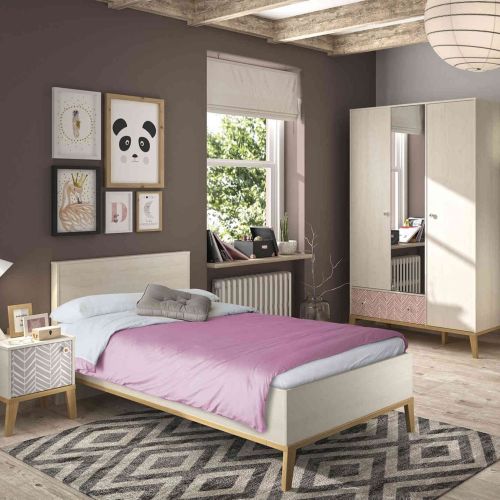 Lit enfant en bois imitation chêne blanchi - LT5058 