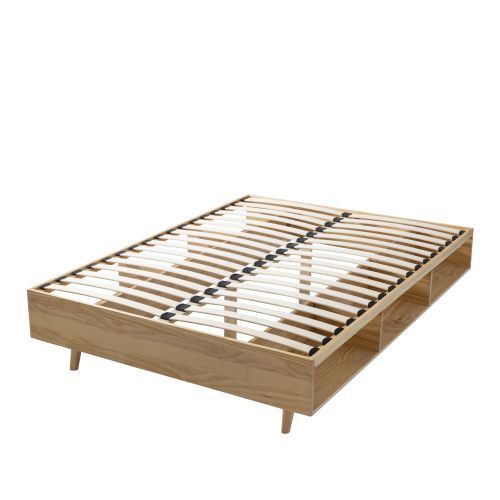 Lit en bois massif naturel avec rangements 140x190