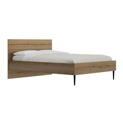 Lit 2 personnes en bois chêne 120x200 cm vu de trois quarts sur fond blanc.