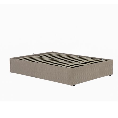 Lit coffre en velours côtelé grosses côtes taupe 140x190