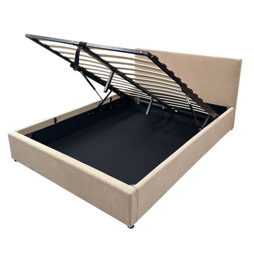 Lit coffre avec tête de lit rembourrée en velours côtelé 