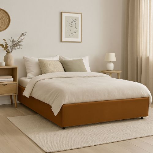 Lit coffre en velours marron 140x190