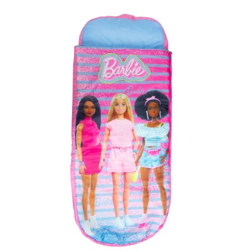 Packshot du ReadyBed rose et bleu avec illustrations de poupées Barbie, isolé sur fond blanc