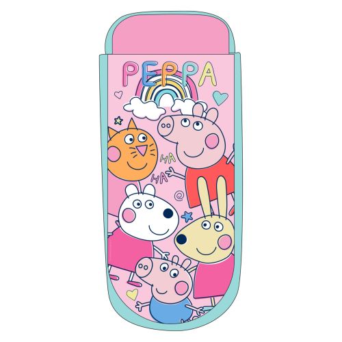 Face du matelas Lit d’appoint gonflable Peppa Pig avec Peppa, George et leurs amis, sur fond blanc
