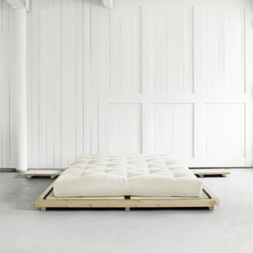 Lit futon style japonais coloris naturel + lot de 2 chevets naturel
