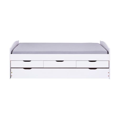 Lit gigogne 3 tiroirs en bois massif blanc laqué 90x190 - LT12007
