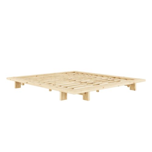Lit en pin massif avec table de chevet naturel JAPAN fond blanc sans matelas