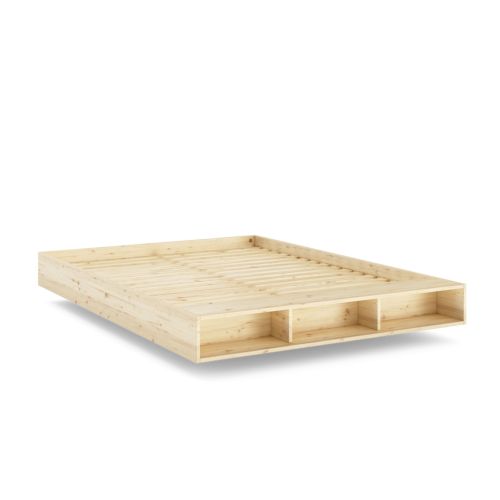 Lit en pin massif avec rangements MERGE sur fond blanc 