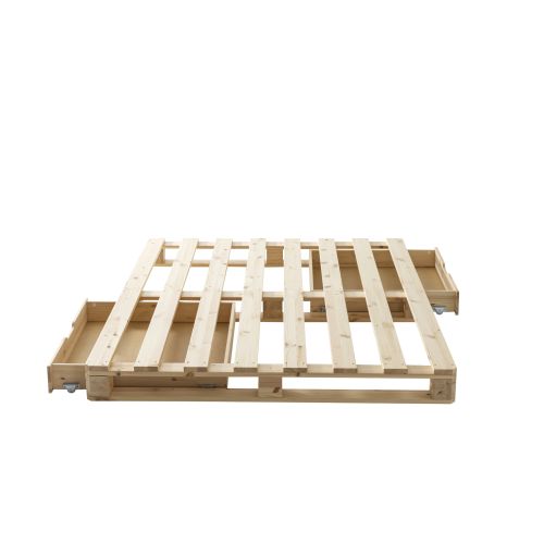 Lit palette adulte en pin massif avec tiroirs 