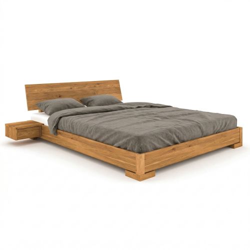 Ensemble de chambre avec lit en chêne massif clair et tables de chevet bois assorties