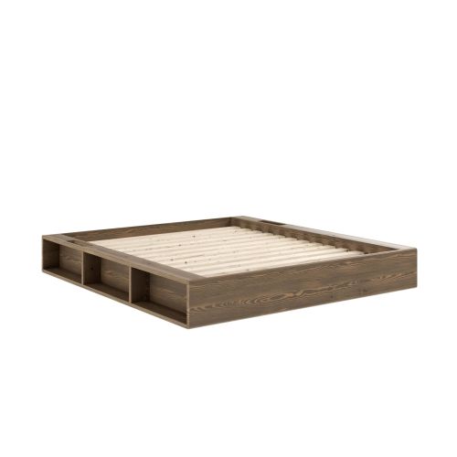Lit ZIGGY en pin massif foncé avec rangements 160x200
