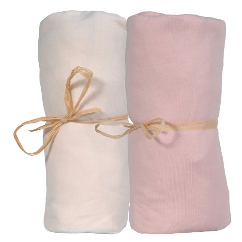 Lot de 2 Draps housse Jersey Bio P'tit Basile Ecru/Corail (70x140cm)