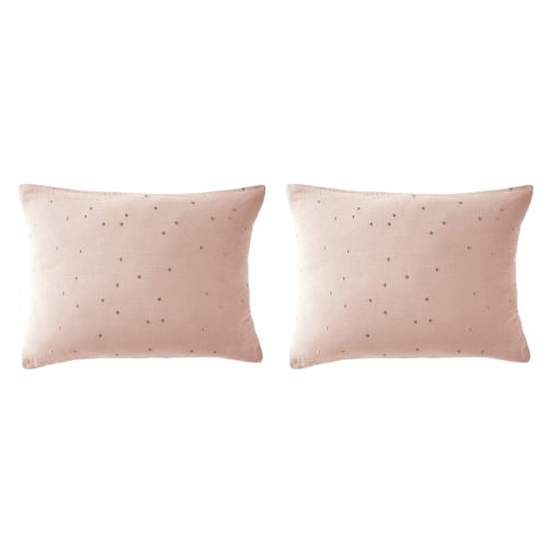 Lot de 2 taies d'oreillers à pois brodés double gaze de coton