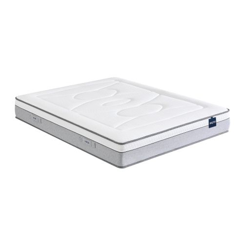 Vue en angle du matelas hybride ferme Bultex Restore sur fond blanc.