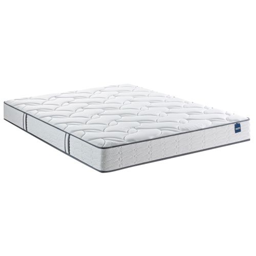 Vue de trois-quarts du matelas ferme Bultex Le Surprenant avec son coutil blanc sur fond neutre.