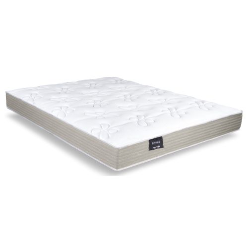 Photo sur fond blanc du matelas ferme 90x200 cm Dunlopillo Mimosa en mousse et ressorts, vue de trois-quarts.