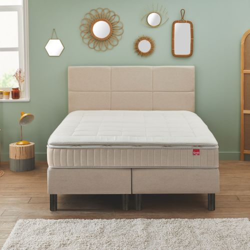 Matelas + surmatelas ressorts ensachés confort ferme chenillé lin Epeda ENCHANTEUR