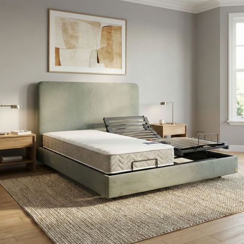 Matelas ressorts ensachés pour lit électrique Symphonie sur sommier articulé dans une chambre.