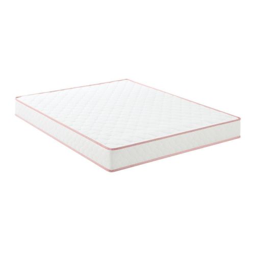 Matelas ferme Merinos avec coutil blanc et gansage rose détouré sur fond blanc