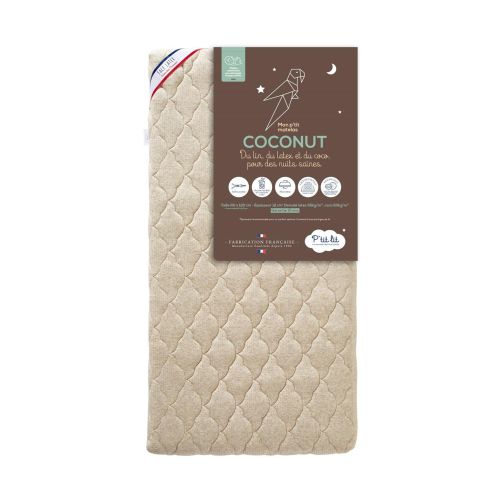 Matelas bébé déhoussable et réversible coco + latex (fond blanc)