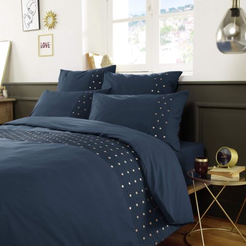 Parure de lit brodée plis religieuses marine