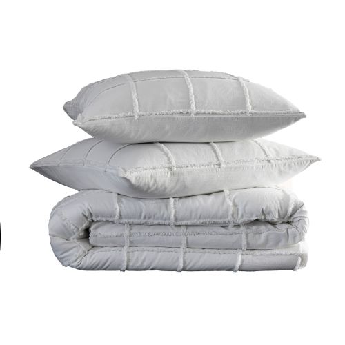 Parure de lit coton lavé à carreaux blanc Terre de Nuit Tuftée