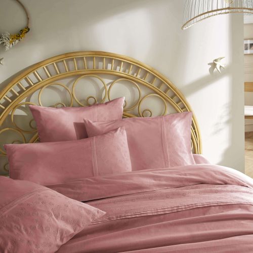Parure de lit 100% coton broderie anglaise rose