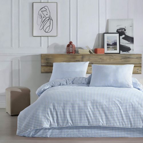 Parure de lit Vichy bleu coton 240x200