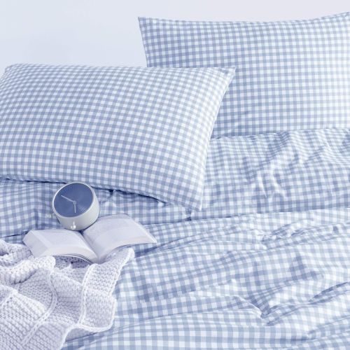 Parure de lit Vichy bleu coton 260x240