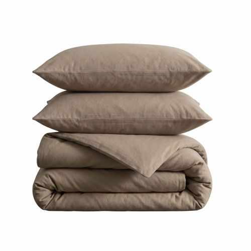 Vue d'ensemble de la parure de lit flanelle beige 200x200 sur fond blanc