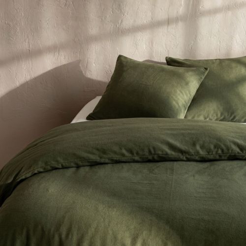 Parure de lit en flanelle kaki douce et chaude Terre de Nuit sur lit double