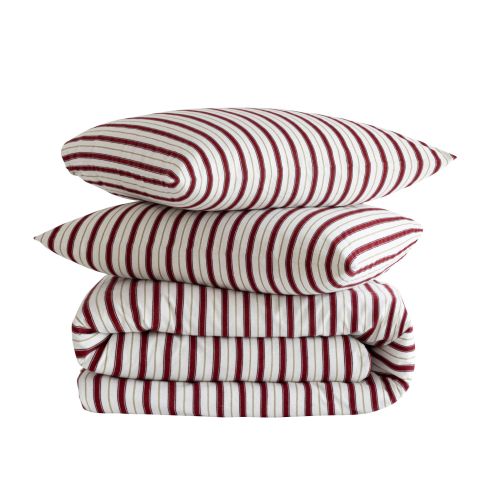 Parure de lit flanelle rayures bordeaux 240x220