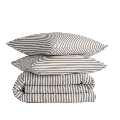 Parure de lit rayée coton beige