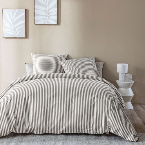 Parure de lit rayée 100% coton marron 140x200