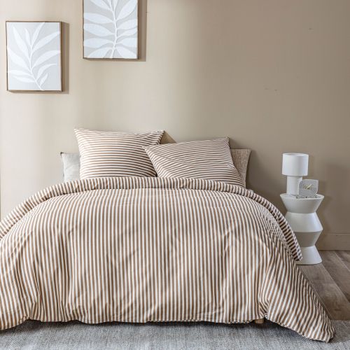 Parure de lit à rayures 100% coton marron