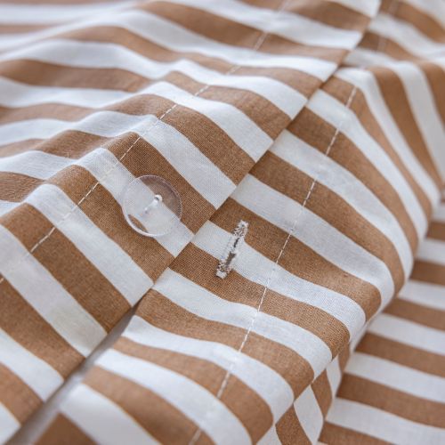 Parure de lit à rayures coton marron à boutons