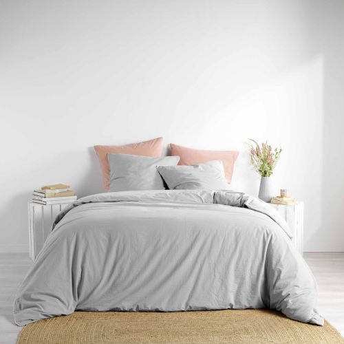 Parure de lit coton lavé Linette Gris 240x220 cm