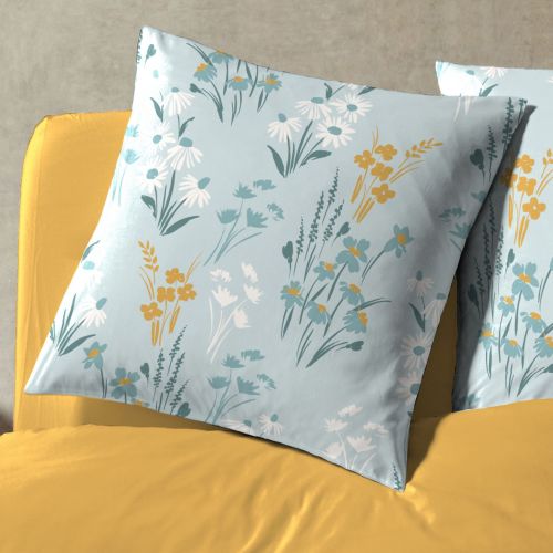 Taies d'oreiller réversibles avec motifs de fleurs des champs sur fond bleu