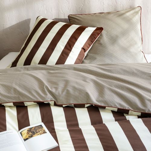 Parure de lit 200x200 coton rayure marron Terre de Nuit Nova