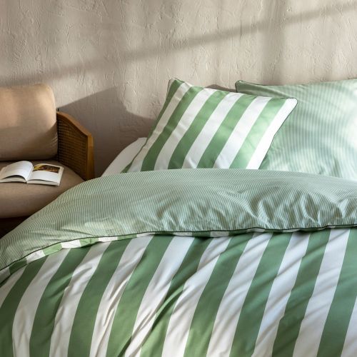 Parure de lit 240x220 coton rayure vert Terre de Nuit Nova